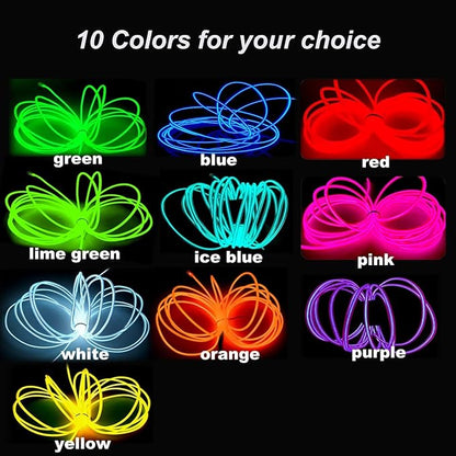 MaxLax EL Wire Blue, 2M Portable Battery Pack Neon Light Strip 360° Cuttable Glowing Rope Lights for Parties, Halloween, DIY Decoration