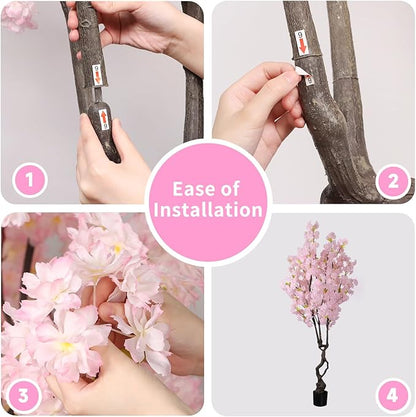 Artificial Pink Cherry Blossom Tree,7ft(84in) Faux Japanese Sakura Indoor Decoration,Natural Fake Cherry Floral Tree Outdoor Decor,Realistic Silk Pink Flowers for Living Room,Office,Wedding Party