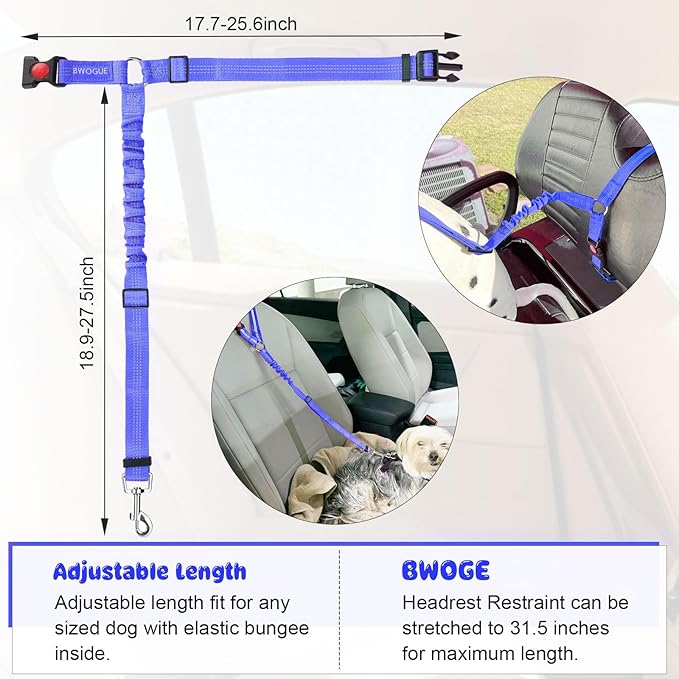 BWOGUE Pet Dog Cat Seat Belts, Car Headrest Restraint Adjustable Safety Leads Vehicle Seatbelt Harness (1 Pack)-Mewly Pet