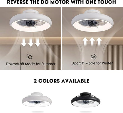 Ceiling Fans with Lights and Remote, 15'' Low Profile Flush Mount Ceiling Fan with Lights, 6 Wind Speeds, Modern Dimmable LED Ceiling Fan, Smart Ceiling Fan for Bedroom, Kids Room (White)