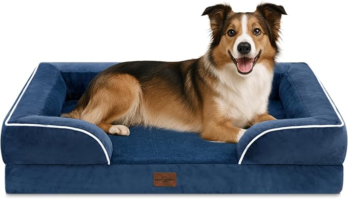 Comfort Expression Large Dog Beds Waterproof Orthopedic Foam Dog Sofa Beds Comfy Pet Bed with Washable Removable Cover & Non-Slip Bottom(Large,Navy Blue)-Mewly Pet