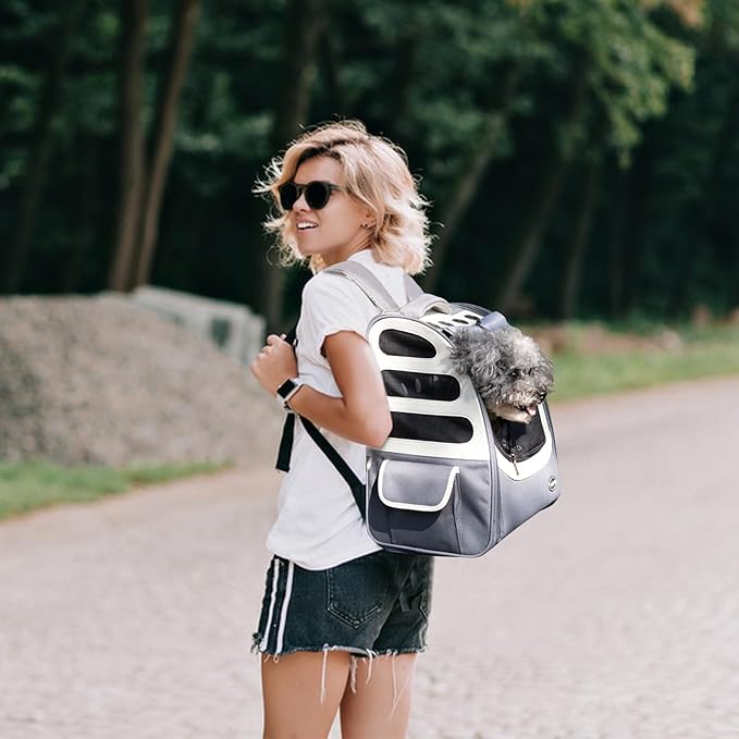 Dog Backpack, Ventilated Pet Hiking Backpack Travel Bag, Airline Approved Cat Backpack for Travel, Hiking, Outdoor Use(Gray)-Mewly Pet