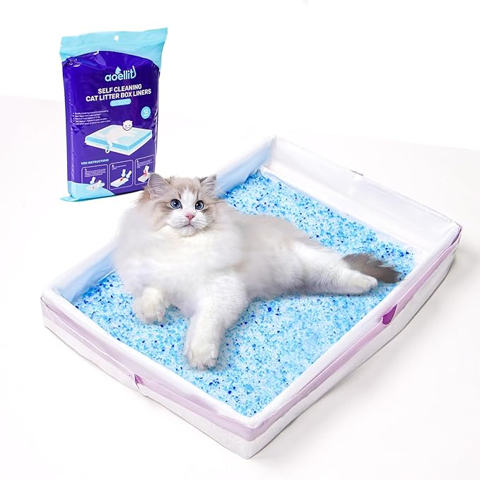 24 Count Litter Box Liners, Waste Bags Compatible with Pet-safe ScoopFree Self-Cleaning Litter Box Tray Refills, Drawstring Litter Bags for Reusable Tray, Pre-Separated (38"L x 14.5"W x 7.8"H)-Mewly Pet