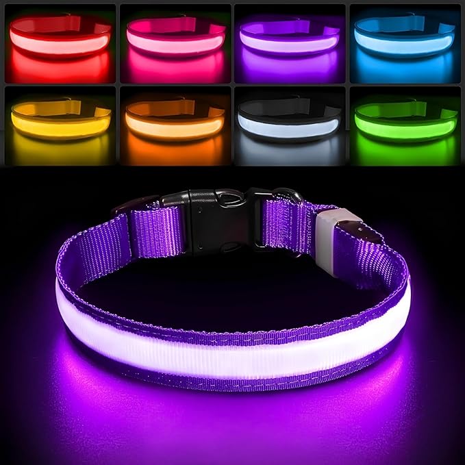 PcEoTllar Light up Dog Collar for Night Walking - LED Dog Collar Light Rechargeable Color Changing, Glow in The Dark Dog Collars Waterproof Glowing Dog Collars for Large Small Medium Dogs-Mewly Pet