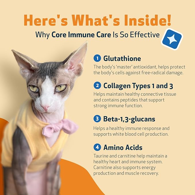 Pet Wellbeing Core Immune Care for Cats of All Ages - Daily Antioxidants, Immune Support, Collagen, Glutathione, Vitamin E - Veterinarian-Formulated Holistic Supplement 3.7 oz (105 g) Powder-Mewly Pet