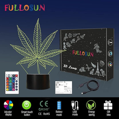 FULLOSUN 3D Night Light, 3D Illusion Lamp with Remote Control 16 Colors Changing Table Desk Bedroom Decor Optical Home Room Store Decoration