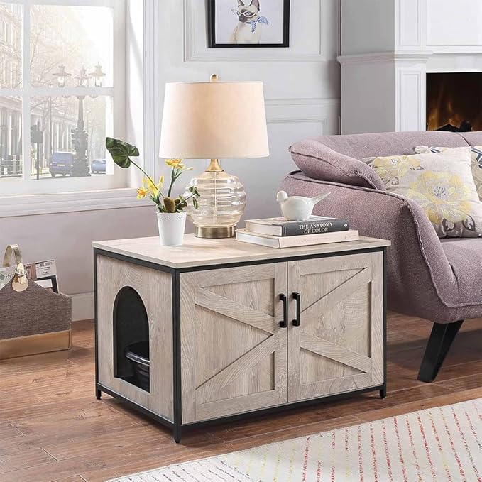 unipaws Top Opening Cat Litter Box Enclosure, Flip Top XL Extra Large Cat Box Furniture, Friendly to Elderly People, High Jumbo Automatic Litter Box Cover Hidden for Large Cat-Mewly Pet