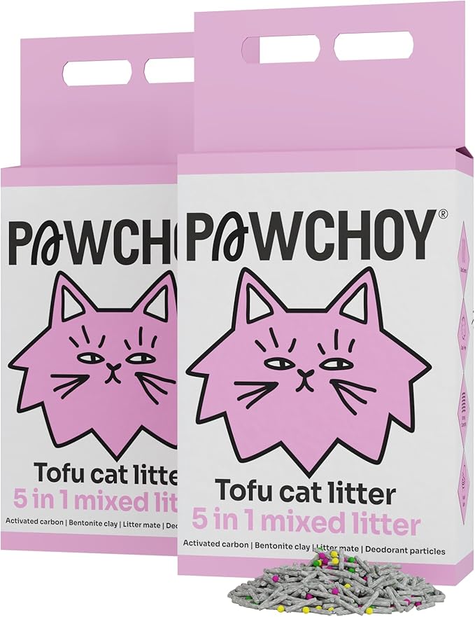 5 in 1 Mixed Cat Litter – Clumping, Flushable, Ultra Absorbent & Fast Drying | 100% Natural, Dust-Free, Low Tracking | with Activated Carbon for Superior Odor Control (5.5 lbs × 2 Bags)-Mewly Pet