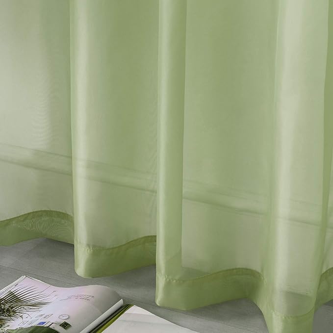 DUALIFE Sage Green Sheer Curtains 63 Inch Length for Kitchen 2 Panels Set with Grommet Window Treatments for Living Room Bathroom Dining Room St Patric Day Decor 52X63 Inches Long(Light Green)
