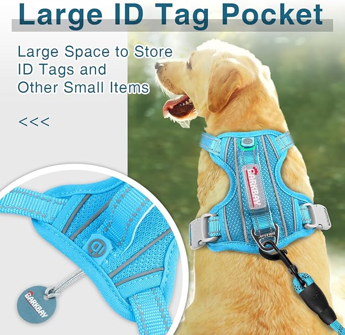 BARKBAY Dog Harness No Pull with ID Tag Pocket - Heavy Duty, Reflective, Easy Control for Large Dogs(Blue,XL)-Mewly Pet