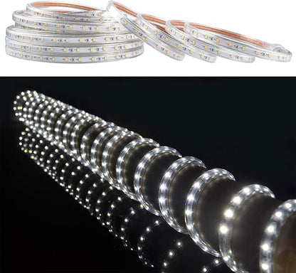 SURNIE 50ft LED Rope Lights Outdoor Waterproof, 110V Flexible Daylight White Bright Lighting Cuttable Connectable, Cool Clear Flat Strip Light 6000K for Outside Deck Patio Camping Decor, Not Tube Rope
