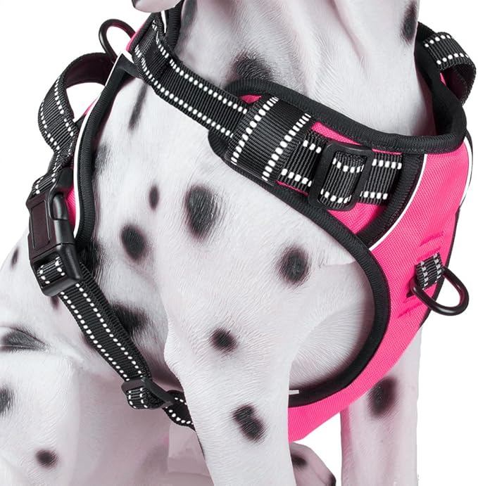 PoyPet No Pull Dog Harness, Reflective Comfortable Vest Harness with Front & Back 2 Leash Attachments and Easy Control Handle Adjustable Soft Padded Pet Vest for Small to Large Dogs (Pink,L)-Mewly Pet
