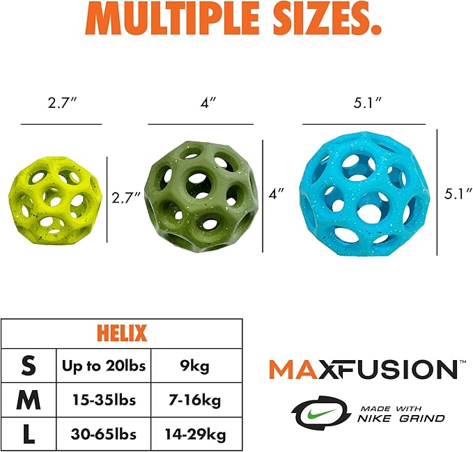 Max Fusion with Nike Grind, Arlee Helix Dog Toy, Chew Toy for Play, Fetch, Tug, L-Mewly Pet