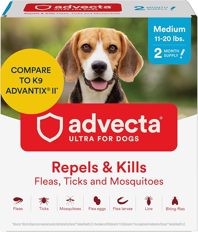 Ultra Flea and Tick Prevention for Dogs - Dog and Puppy Treatment and Control - Mosquito Repellent - Medium, Fast Acting Waterproof Topical Drops, 2 Month Supply-Mewly Pet