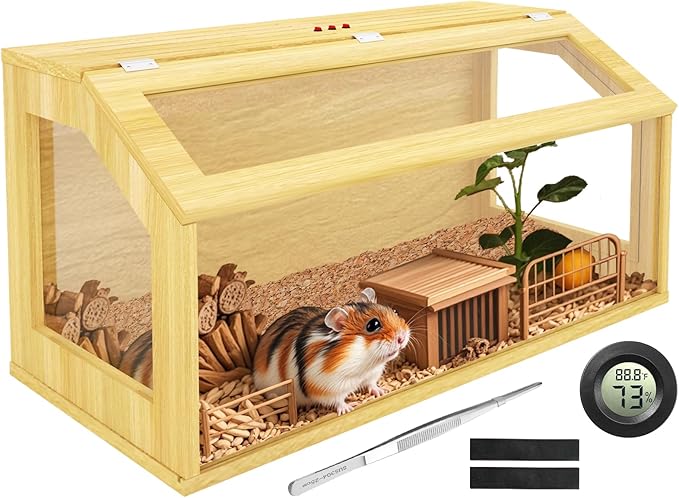 40" Large Hamster Cage, Chewproof Gerbil Cages and Habitats, Openable Top Roof Window with Silencing Pad, Wooden Guinea Pig Cage for Small Animals, Dwarf and Syrian Hamster, 40 x 20 x 20 Inches-Mewly Pet