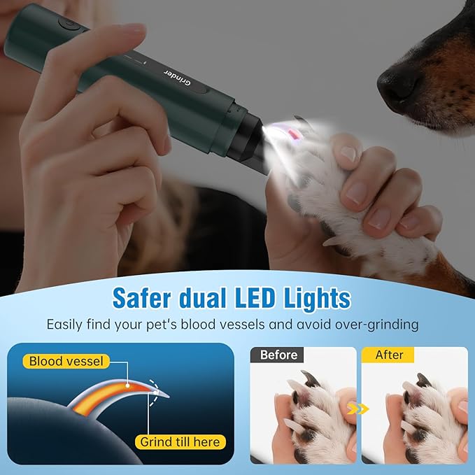 Dog Nail Grinder, 7-Speed Quiet Electric Dog Nail Trimmers, Dog Nail Clippers with Sponge Dust Collection & File for Small Medium Large Dogs, Rechargeable Pet Paw Grooming Supplies Ki(Green)-Mewly Pet