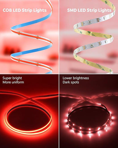 Aclorol Led COB Light Strip 32.8ft Red Led Strip Lights 24V Flexible Led Strip Lighting Led Tape for Bedroom Cabinet Other DIY Lighting 320Leds/m 10M(Power Supply&LED Dimmer Not Included)
