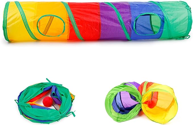 32Pcs Cat Toys Kitten Interactive Pet Toys Assortments, Foldable Rainbow Tunnel, Cat Feather Teaser Wand Interactive Feather Toy Fluffy Mouse Crinkle Balls Bell Play for Cat Puppy Kitty Kitten(2 way)-Mewly Pet
