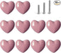 Ceramic Drawer Knobs Heart Shape Cabinet Dresser Pulls Handles with 3 Sized Screws, Kitchen Furniture Knobs for Closet Cupboard Wardrobe (10 Pack, Pink)