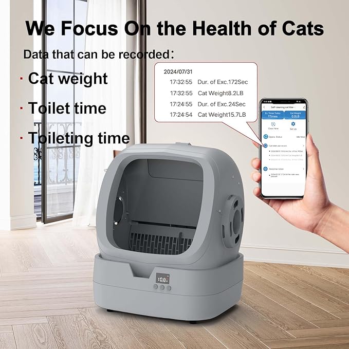 Automatic Self-Cleaning Cat Litter Box with APP-Controlled, Weight Tracking – 86L Ultra-Quiet, Smart Health Monitor, and Safe Anti-Pinch Design (Assembly Required) -Light Grey-Mewly Pet