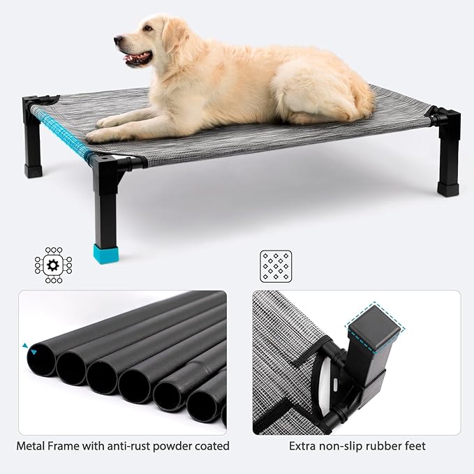 Heeyoo Elevated Dog Bed, Cooling Raised Pet Cot with Chew Proof Washable Breathable Mesh and Metal Frame, Portable Dog Cot Bed with No-Slip Feet for Outdoor or Indoor Use-Mewly Pet