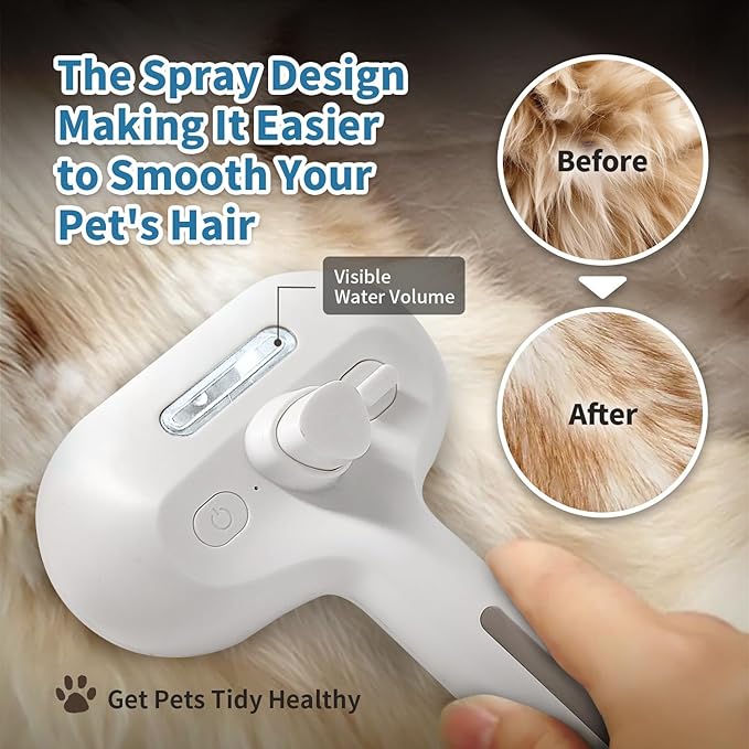 3 In 1 Self Cleaning Steamy Pet Brush - Anti-Static, Grooming Tool for Long and Short Hair Pets, Removes Loose Hair and Reduces Shedding, White-Mewly Pet