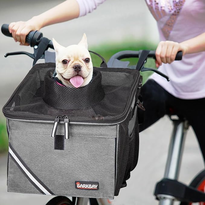 Pet Carrier Bicycle Basket Bag Pet Carrier/Booster Backpack for Dogs and Cats with Big Side Pockets,Comfy & Padded Shoulder Strap,Travel with Your Pet Safety（Titanium）-Mewly Pet