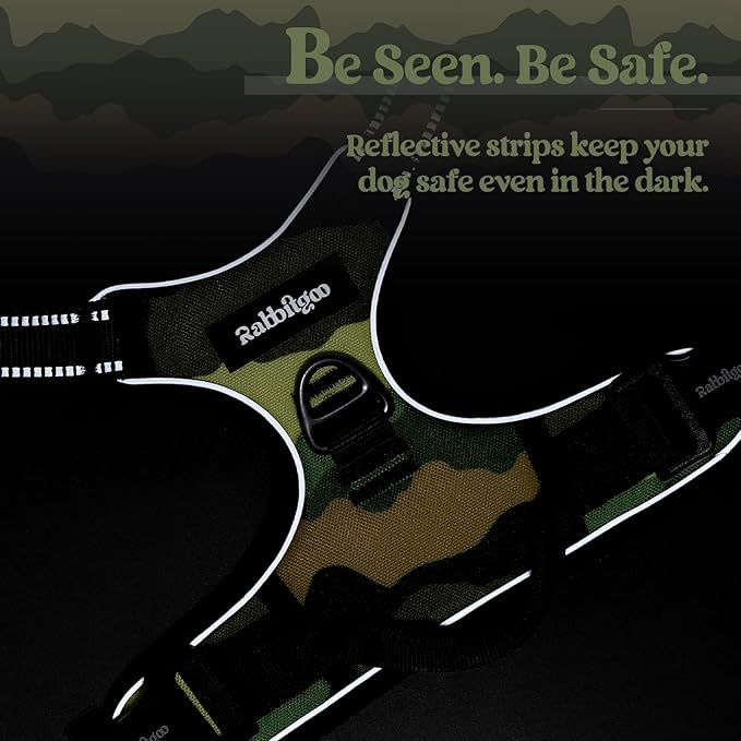 rabbitgoo Dog Harness No Pull with 2 Leash Clips, Adjustable Soft Padded, Reflective Oxford No Choke Pet Vest with Easy Control Handle for Large Dogs, Green Mountain,S-Mewly Pet