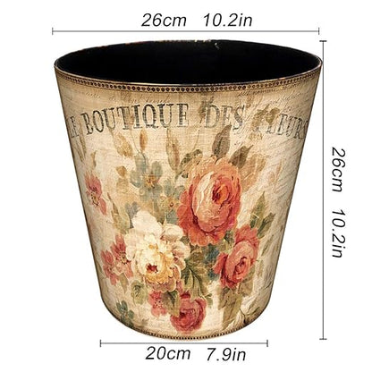 10L Wastebasket Retro Decorative Trash Can Waterproof PU Leather Wastebasket Without Lid for Kitchen, Office, Living Room, Bedroom