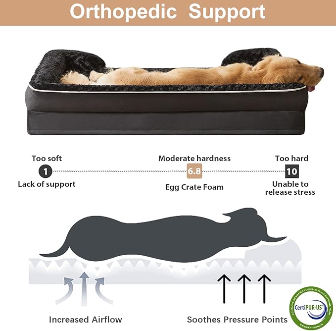 WNPETHOME Dog Beds for Large Sized Dogs, Washable Orthopedic Dog Couch Sofa Bed with Waterproof Lining & Non-Skid Bottom for Pet Sleeping-Mewly Pet