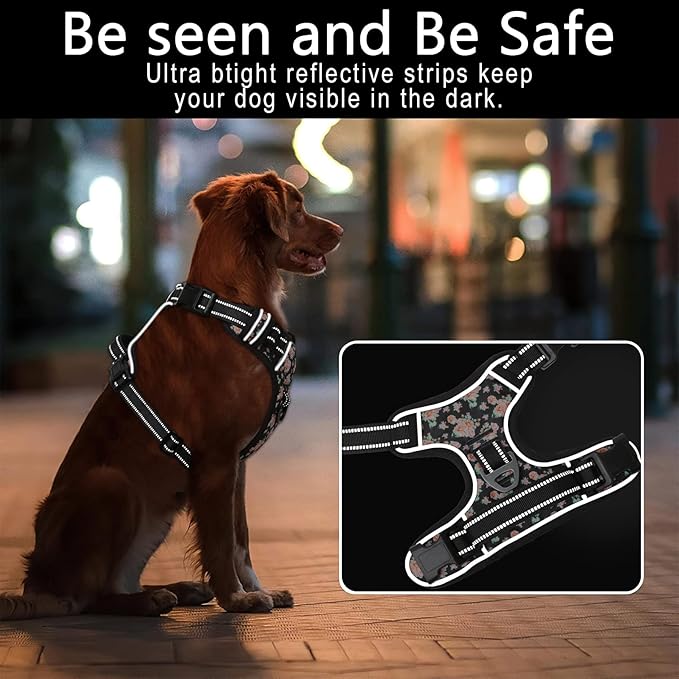 Timos Dog Harness, NO Need Go Over Dogs Head 3 Snap Buckles with 2 Leash Clips, Adjustable Soft Padded No-Pull Dog Harness, Reflective No-Choke Pet Oxford Vest for Small Medium Large Dogs-Mewly Pet