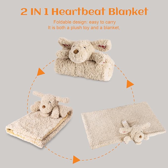 Heartbeat Toy Puppy Heartbeat Blanket for Dog Anxiety Relief, Heartbeat Stuffed Animal for Puppy Calming Aid Behavioral Aid, Comfort Cuddle Toy for Dogs Cats Pets…-Mewly Pet