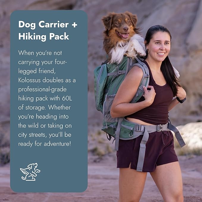 K9 Sport Sack Kolossus - Large, Myrtle Green - The Big Dog Backpack - Ideal for Dogs 20-22” Long - Fully Adjustable Pet Carrier - Doubles as a Professional-Grade 60L Hiking Pack-Mewly Pet