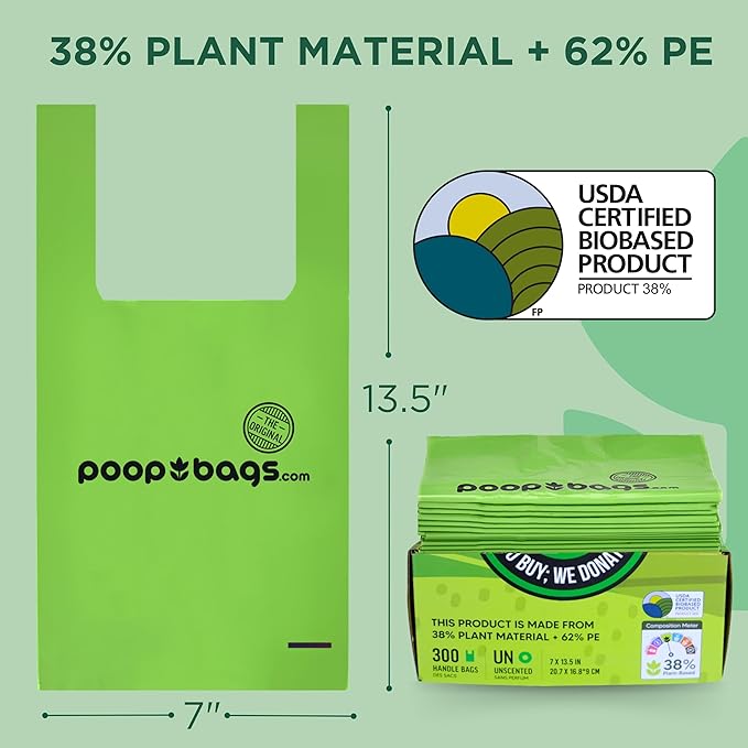 The Original Poop Bags® Dog Waste Bags with Handles, 38% Plant-Based, Heavy-Duty & Leak-Proof, 300 Count-Mewly Pet