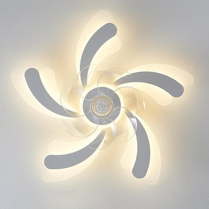 Ceiling Fan with Lights Remote Control, White Flower Ceiling Fan with Light, 3 Light Color 6 Speeds Low Profile Flush Mount Ceiling Fan for Kitchen Bedroom Living Room