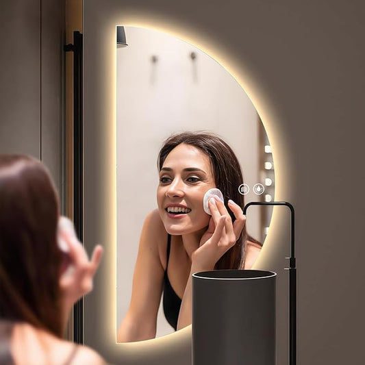 Half Moon Mirrors for Wall, 44"x22" Led Bathroom Mirror with Lights - 3-Color Backlit & Stepless Dimming-Anti-Fog-Modern Vanity Mirror-Shatterproof Glass-Memory