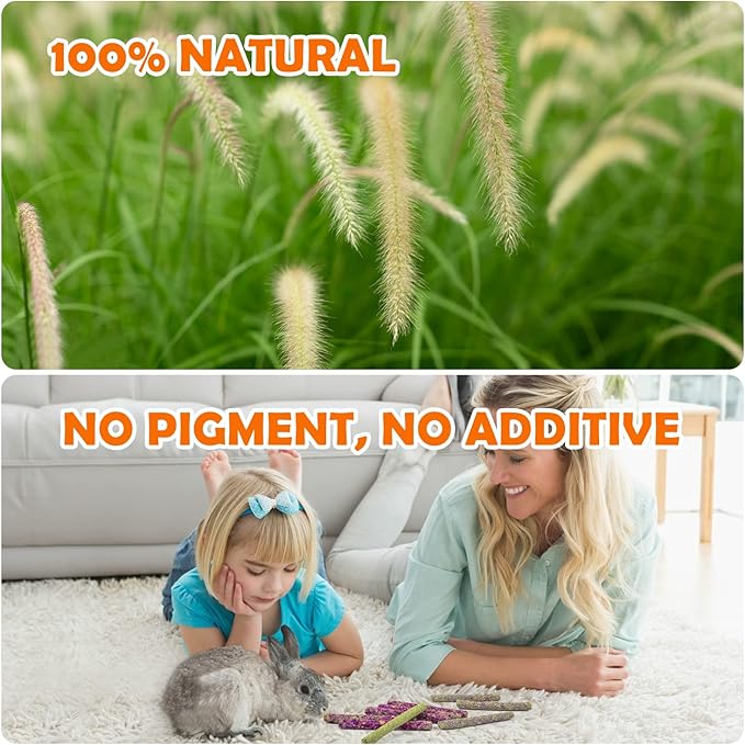 Sofier Timothy Hay Sticks - 44Pcs Natural Chews for Teeth - Handmade Rabbit & Guinea Pig Toys - Chinchilla, Rat, Hamster, Gerbil-Mewly Pet