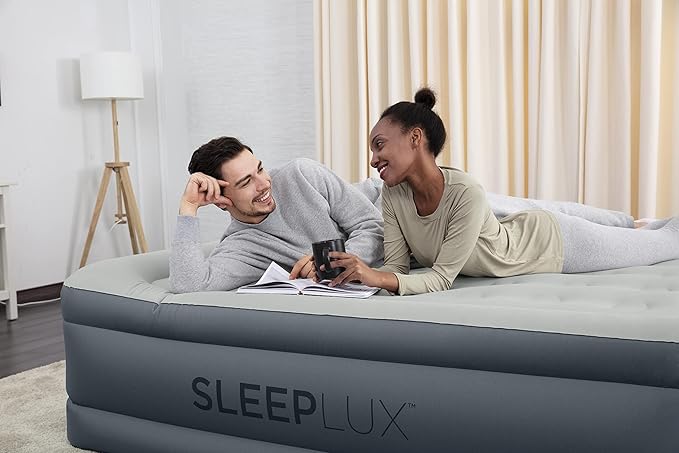 SLEEPLUX King Air Mattress Extra Durable Non-Leak Tough Guard Material 22" Raised Airbed with Built in Pump + USB Charger (80" 72"x22") Grey