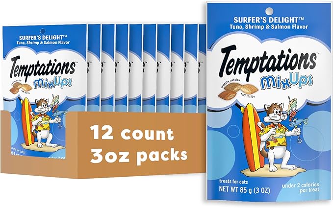 Temptations MixUps Surfer's Delight Flavor Crunchy and Soft Cat Treats, 3 oz. Pouch (Pack of 12)-Mewly Pet