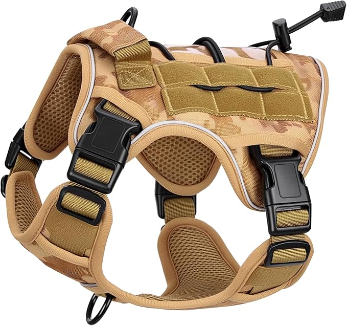 Heavy-Duty Tactical Dog Harness for Large Dogs, No Pull Adjustable Reflective Pet Vest with Molle System, K9 Military-Grade Control for Service Training, Outdoor & 10+ Breeds, Khaki Camo, Small-Mewly Pet