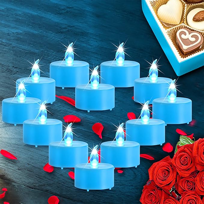 LED Tea Lights Candles- 100PACK Blue Flameless Candles Realistic and Bright Flickering Long Lasting 200Hours for Holiday Celebration,Party,Home Decoration,Battery Operated