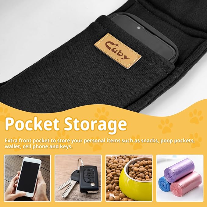 CUBY Dog and Cat Sling Carrier, Hand-Free Dog Carrier Slings with Adjustable Straps Pocker, Puppy Slings Carrier for Small Dogs Cats Outdoor Travel Bag(Black, M-Adjustable Strap)-Mewly Pet