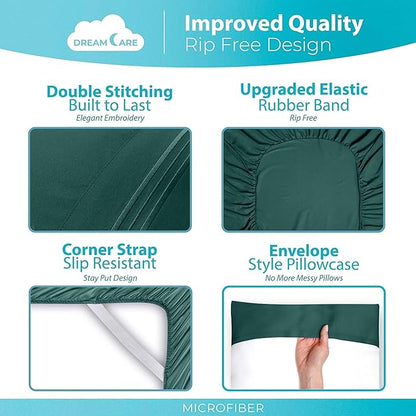 DREAMCARE Full Size Sheets Set - 6 Pcs Deep Pocket Cooling Bed Sheets - Soft, Long Lasting 100% Brushed Microfiber with Side Pocket (Emerald Green, Full)