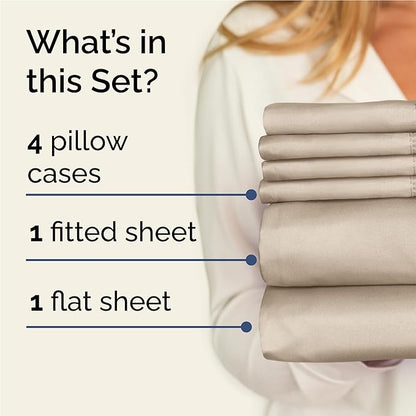 Full Sheets Set 6 Piece - Includes 4 Pillowcases - Bed Sheets Full Size - Soft Hotel Luxury Bedding - Cooling, Comfy, Fade Free & Breathable - 1 Flat & 1 Fitted & 4 Pillowcases w/ Deep Pockets - Cream