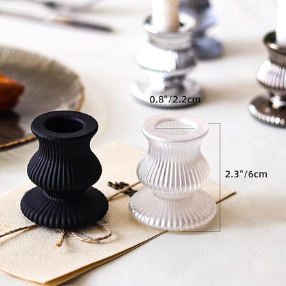 WDHODEC Black White Candlestick Holders 12PCS Glass Taper Candle Holders for Table Centerpiece Colorful Candle Sticks for Wedding, Party and Festival Decoration
