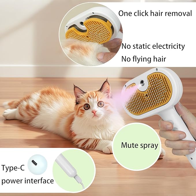 Cat Steam Brush for Shedding Dog Brush with Steam Pet Hair Cleaning Brush Comb for Spray 3 in 1 Pet Grooming for Long & Short Haired Pets – Spritz Defur Comb for cats-Mewly Pet