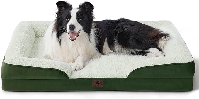 Bedsure Orthopedic Dog Beds Large Sized Dog - Washable Large Dog Cat Bed Waterproof, Comfort Dogs Couch Sofa with Washable Removable Cover, Pet Bed with Nonskid Bottom, Plush-Green, 35"-Mewly Pet