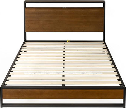 ZINUS Suzanne Bamboo and Metal Platform Bed Frame with Headboard Shelf and USB Ports, No Box Spring Needed, Wood Slat Support, Easy Assembly, King