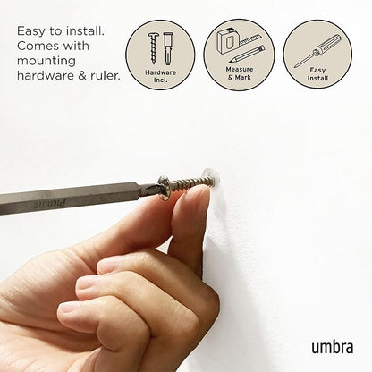Umbra Flip Wall Mounted Floating Rack – Modern, Sleek, Space-Saving Coat Hanger with 5 Retractable, Driftwood/Nickel Hook
