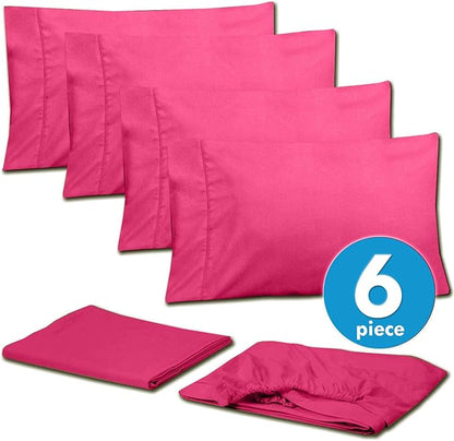 Cal King Size Bed Sheets - 6 Piece 1500 Supreme Collection Fine Brushed Microfiber Deep Pocket California King Sheet Set Bedding - 2 Extra Pillow Cases, Great Value, California King, Fuschia